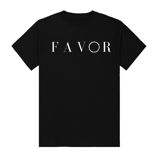 Favor log T-shirt by Crown of Favor. Crown of thorns displayed on the t-shirt to represent the love and ultimate sacrifice of Jesus Christ. Favor Tshirt. Logo t-shirt by Crown of Favor. Favor of the Lord Tshirt. Christian Clothing brand. Christian streetwear. Favor tee by Crown of Favor  
