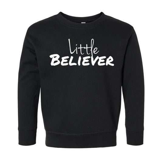 Little Believer sweatshirby Crown of Favor. Black little believer john 3:16 sweatshirt by Crown of Favor. Crown of Favor Authentic Christian streetwear. Believer collection John 3:16 Little Believer.