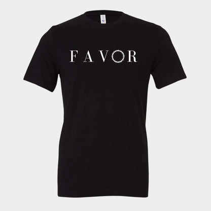 Favor log T-shirt by Crown of Favor. Crown of thorns displayed on the t-shirt to represent the love and ultimate sacrifice of Jesus Christ. Favor Tshirt. Logo t-shirt by Crown of Favor. Favor of the Lord Tshirt. Christian Clothing brand. Christian streetwear. Favor tee by Crown of Favor