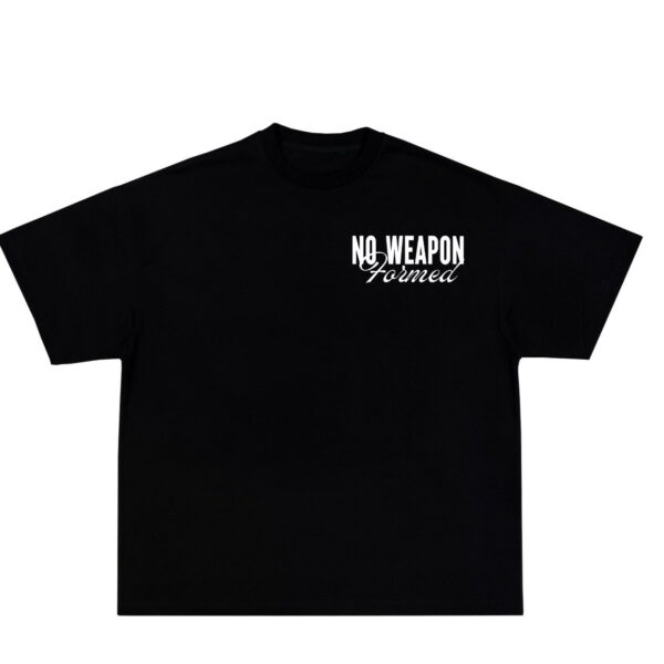No Weapon Formed Against Me Black T-shirt Isaiah 54:17 by Crown of Favor
